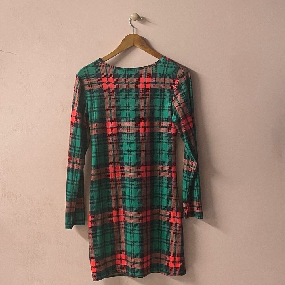 Deer Rose Green & Red Plaid Bodycon Mini Dress Size M GUC - Picture 2 of 10